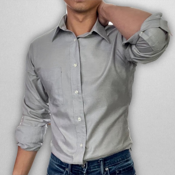 Silver/Gray Button Down Dress Shirt - Picture 3 of 5
